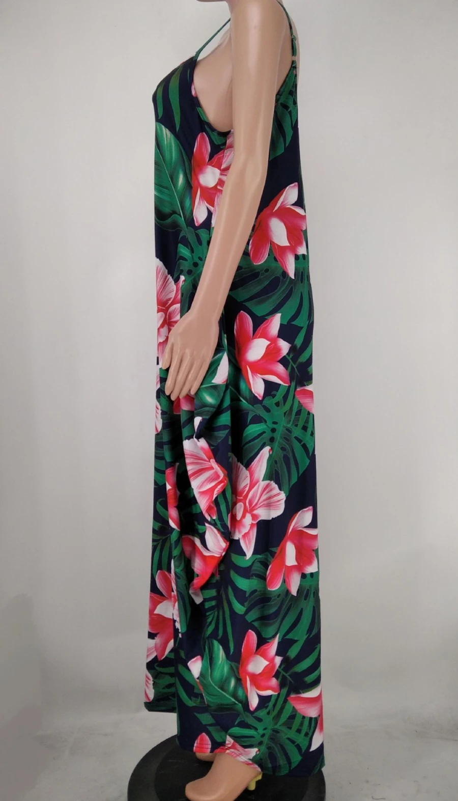 L-5XL Summer Flower And Leaf Batch Printing Stretch Adjustable Straps Loose Sexy Maxi Dress With Belt Wholesale - Image 5