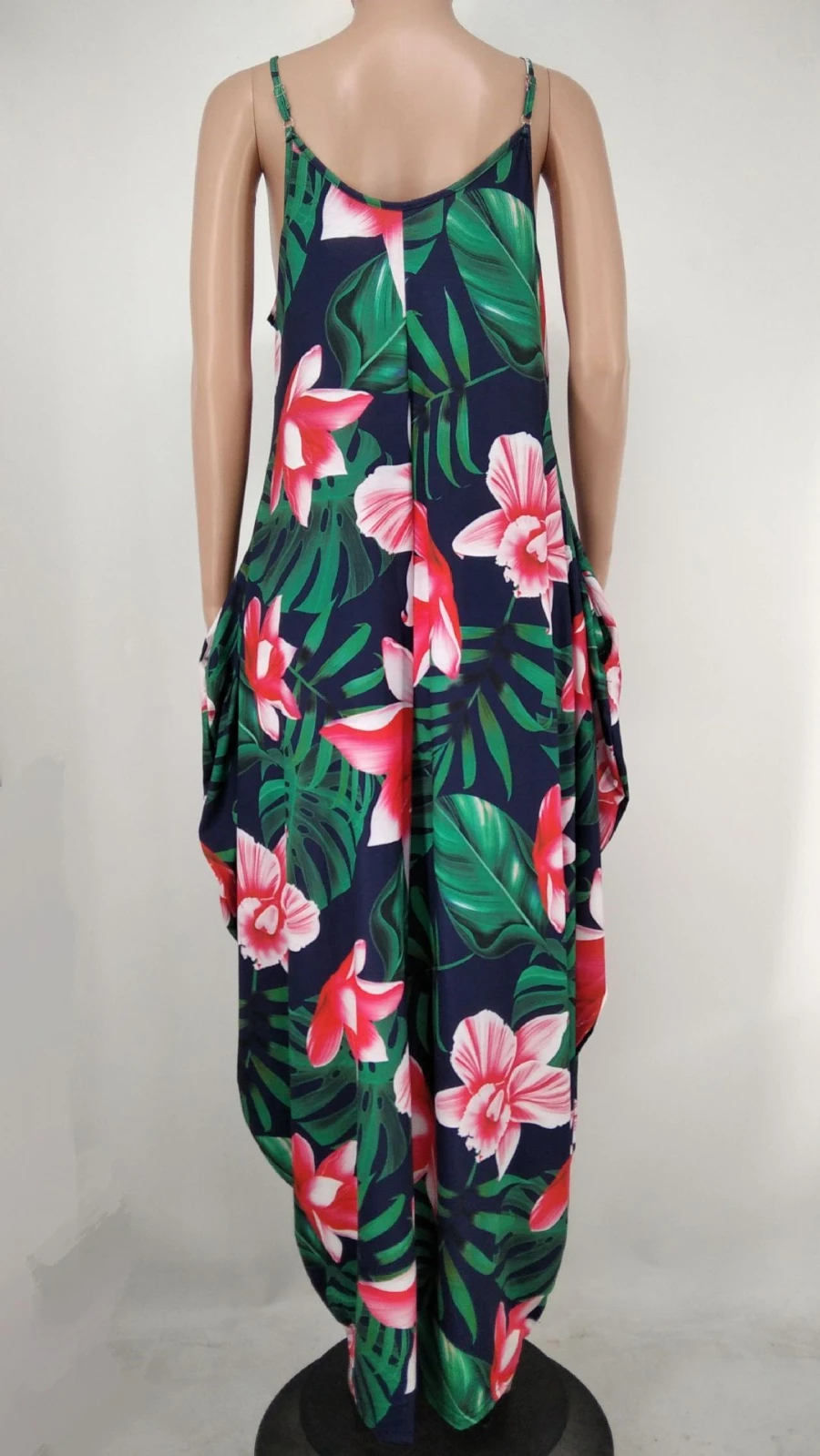 L-5XL Summer Flower And Leaf Batch Printing Stretch Adjustable Straps Loose Sexy Maxi Dress With Belt Wholesale - Image 6