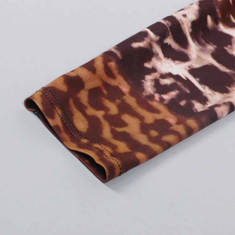 Autumn Leopard Batch Printing Hollow Out Stretch One Shoulder New Stylish Casual Maxi Dress Wholesale - Image 3
