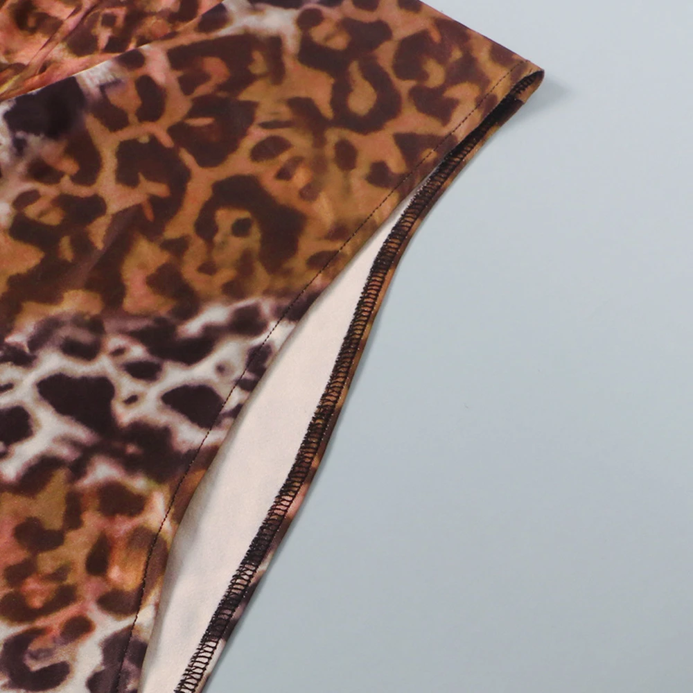 Autumn Leopard Batch Printing Hollow Out Stretch One Shoulder New Stylish Casual Maxi Dress Wholesale - Image 5