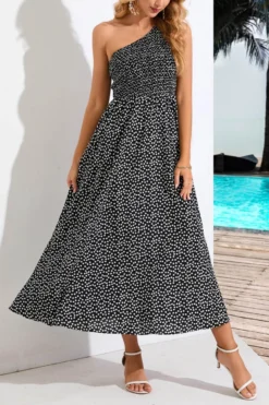 XS-XXL Casual Vacation Plus Size Slight Stretch One Shoulder Midi Dress Wholesale Midi Dresses