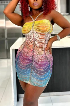 Sexy Plus Size Slight stretch Tight Sling Rhinestone Mini Dress Wholesale Sexy Dresses