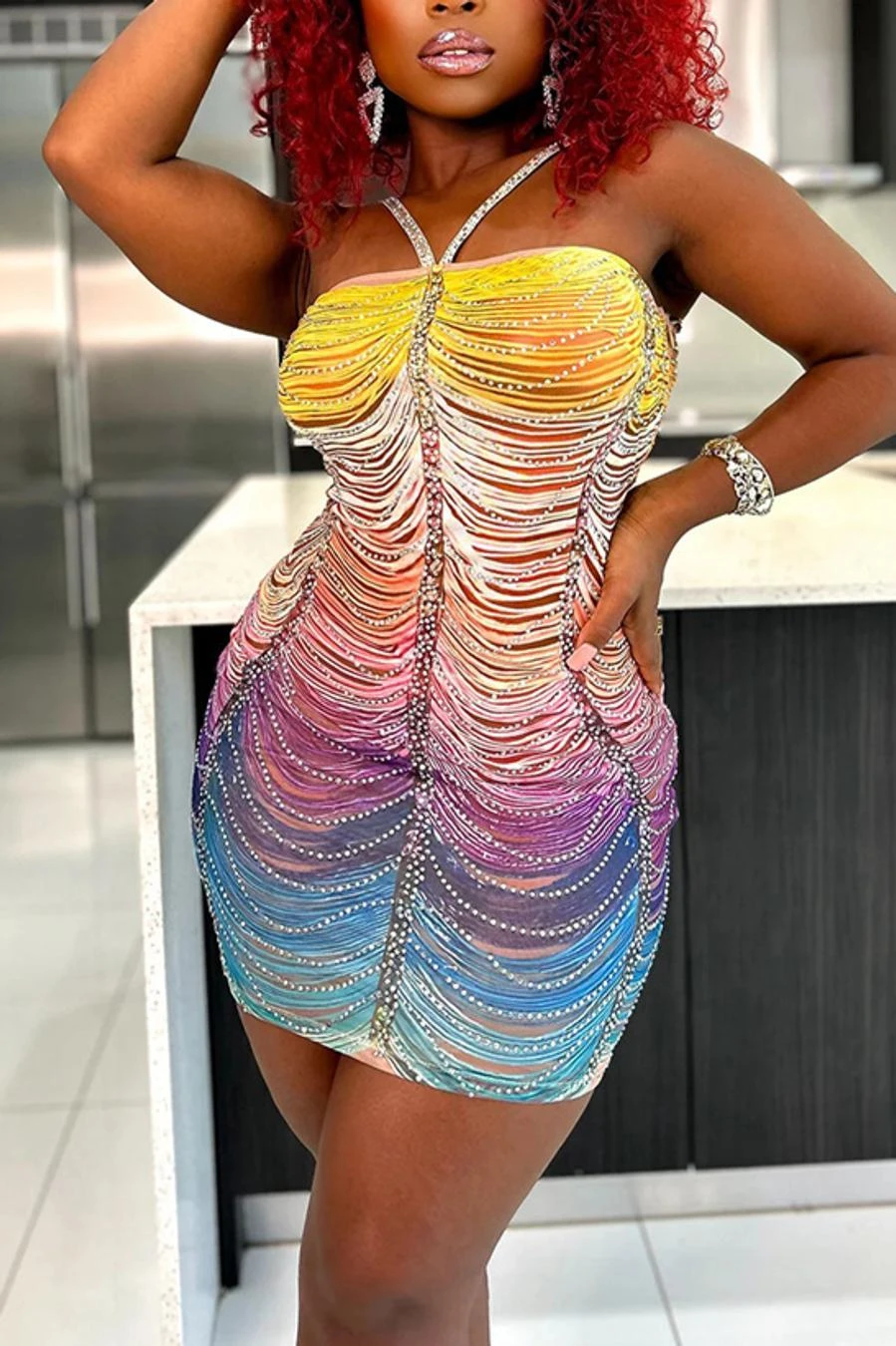 Sexy Plus Size Slight stretch Tight Sling Rhinestone Mini Dress Wholesale Sexy Dresses