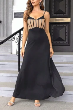 Elegant Non-stretch Contrast Color Sling Backless Maxi Dress Wholesale