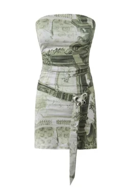 Sexy Slight stretch Batch Printing Strapless Slim Mini Dress Size run small Wholesale