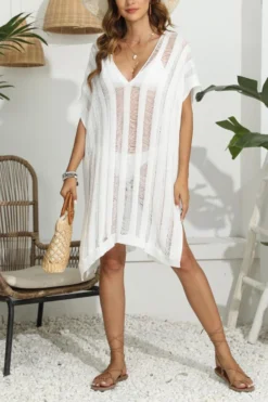 Sexy 3 Colors Hollow Knitted Slit Beach Midi Dress Cover-ups(no Underwear) Wholesale