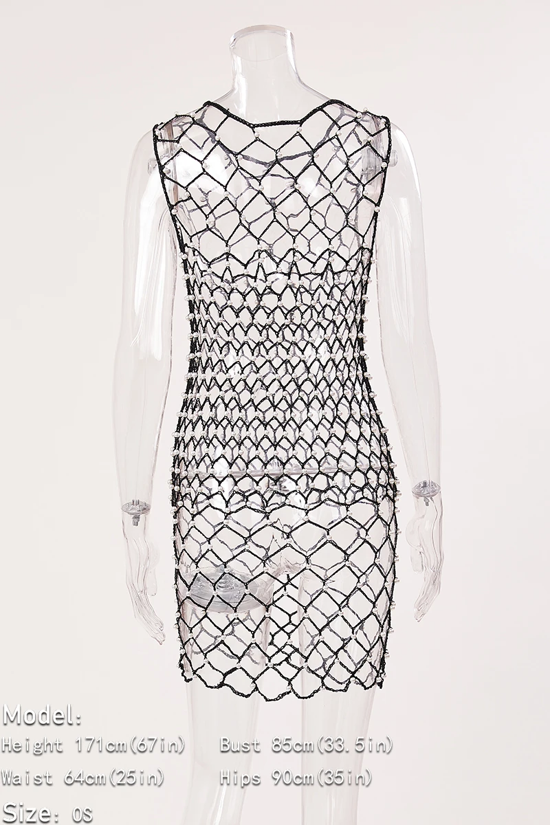 Sexy Hollow Woven Fishnet Pearl Slim Midi Dress Cover-up(only Cover-up) Wholesale - Image 11